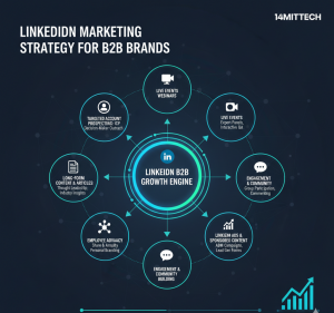 LinkedIn marketing strategy for B2B brands showing professional content planning and lead generation approach