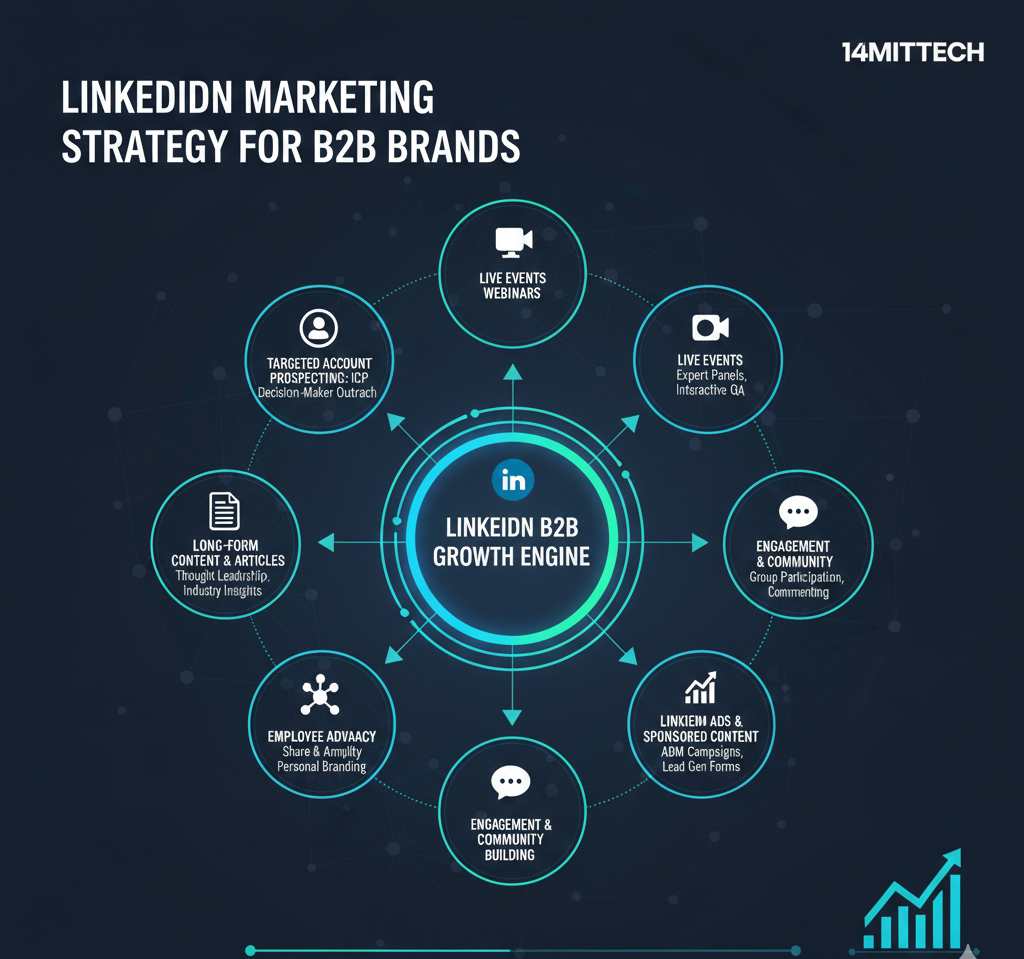 LinkedIn marketing strategy for B2B brands showing professional content planning and lead generation approach