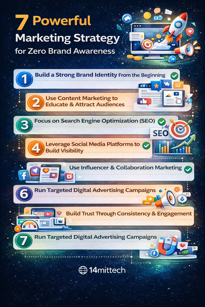 marketing strategy for zero brand awareness showing digital marketing growth plan