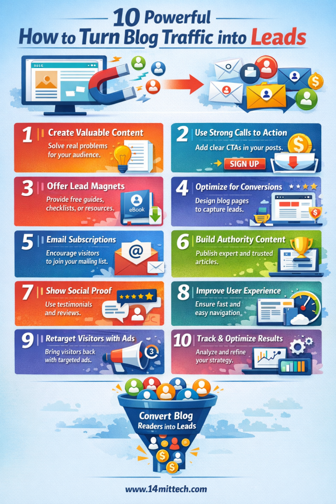 how to turn blog traffic into leads showing blog conversion and lead generation strategy